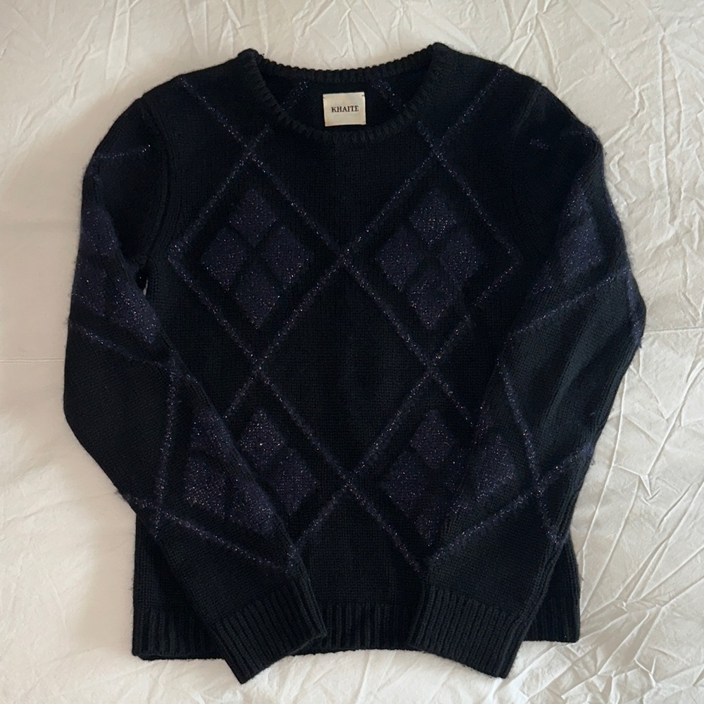 KHAITE Black Argyle Sweater